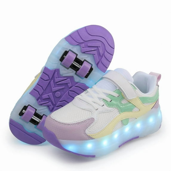 Kids Wheels Shoes with Lights Rechargeable Roller Skates Shoes Retractable Wheels Shoe LED Flashing Sneakers for Girls Boys Gift