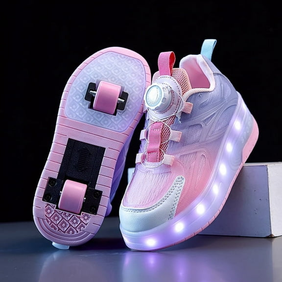 Kids Wheels Shoes with Lights Rechargeable Roller Skates Shoes Retractable Wheels Shoe LED Flashing Sneakers for Girls Boys Gift