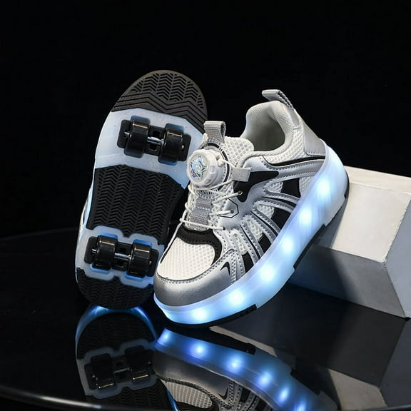 Kids Wheels Shoes with Lights Rechargeable Roller Skates Shoes Retractable Wheels Shoe LED Flashing Sneakers for Girls Boys Gift