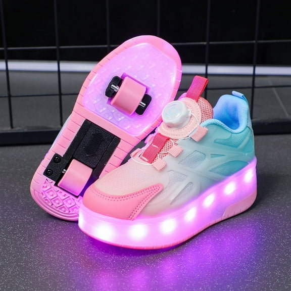 Kids Wheels Shoes with Lights Rechargeable Roller Skates Shoes Retractable Wheels Shoe LED Flashing Sneakers for Girls Boys Gift