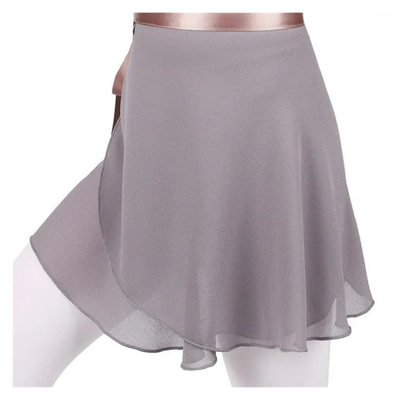 Kids White Black Pink Lilac Blue Gray Wrapped Chiffon Ballet Dance Wear Skirt With Ribbon