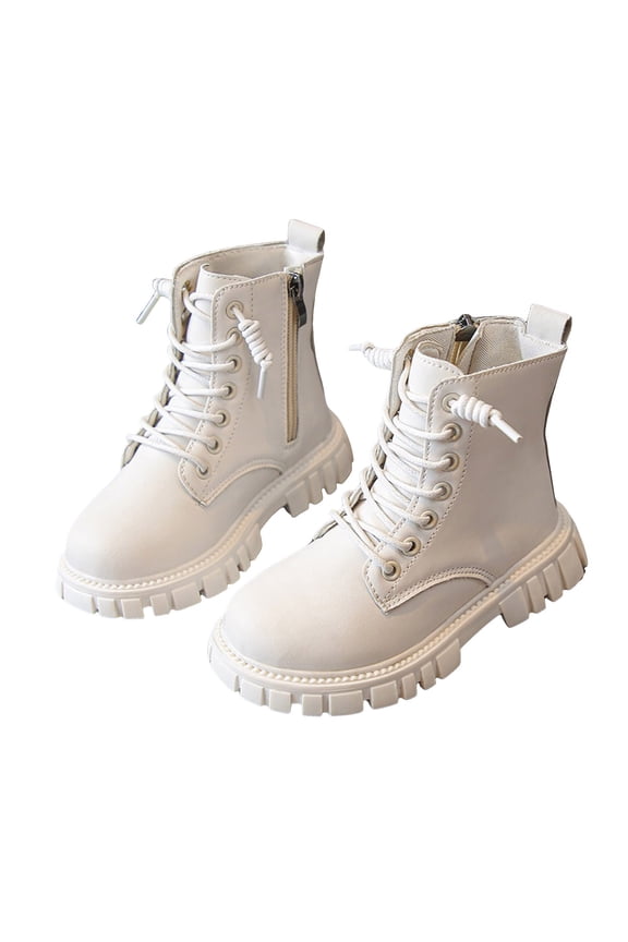Kids White Boots with Zipper Girls Combat Boots Steampunk Combat Boots Chunky Mid Calf Goth Boots Lug Sole Lace up Side Zipper Outdoor Riding Boots Winter Snow Boots(Toddler/Little Kid/Big Kid)