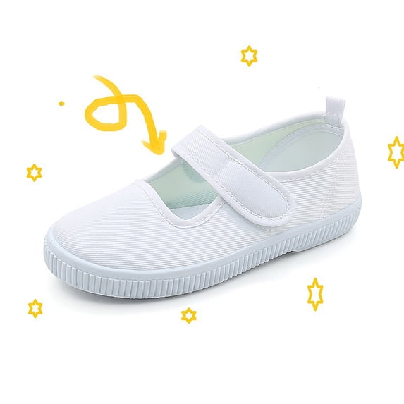Kids White Canvas Sneakers - Breathable Lightweight Indoor Shoes, Multiple Closure Styles (Hook & Loop/Lace-Up), Non- Sole for Kindergarten, Dance & Daily Wear (Sizes 20-41)