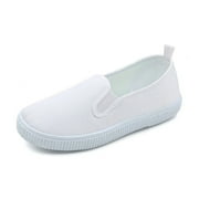 Kids White Canvas Sneakers - Breathable Lightweight Indoor Shoes, Multiple Closure Styles (Hook & Loop/Lace-Up), Non- Sole for Kindergarten, Dance & Daily Wear (Sizes 20-41)