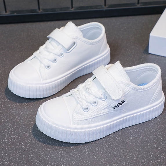 Kids White Canvas Sneakers, Lightweight Casual Slip-On Walking Shoes, Comfortable School Sports Shoes for Toddlers & Kids