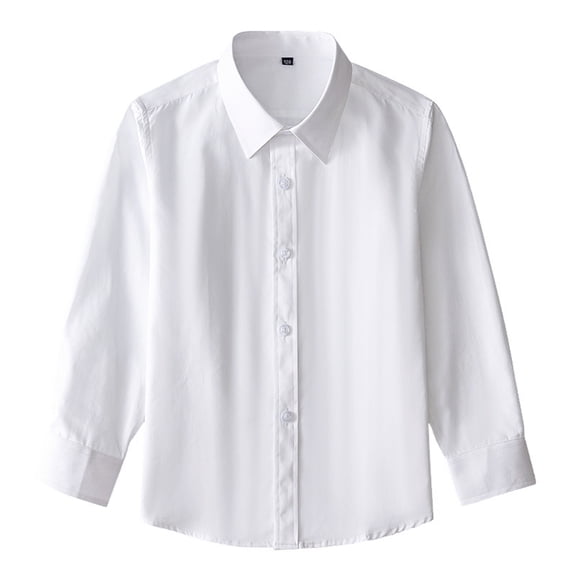 Kids White Dress Shirt, Boys Girls Long Sleeve Button Down Uniform Shirt, Point Collar Formal Top for School Wedding Performance