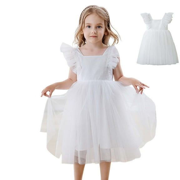 Kids White Dress for Girls Ruffle Tulle Dress Ball Dresses for Girls Princess Dress Up for Girls 3-4 Years