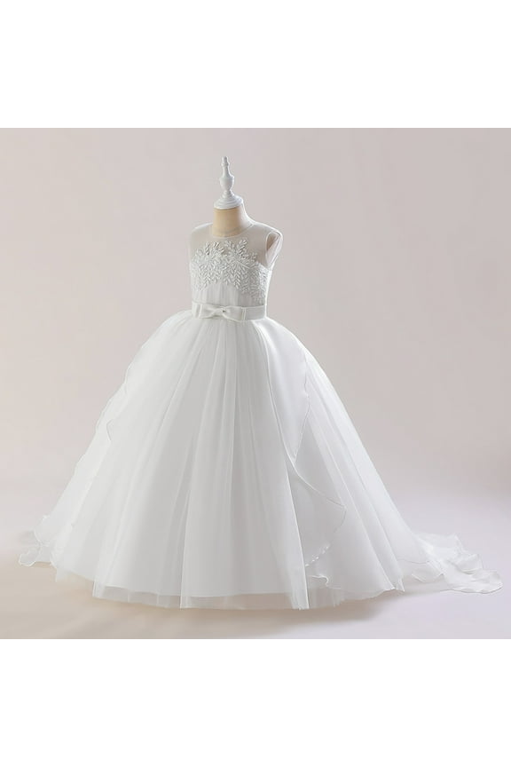 Kids White Girl Dresses Ruffle Tulle Dress Toddler Girls Summer Dress Birthday Girl Dress Baby Girl Dresses 9-10 Years