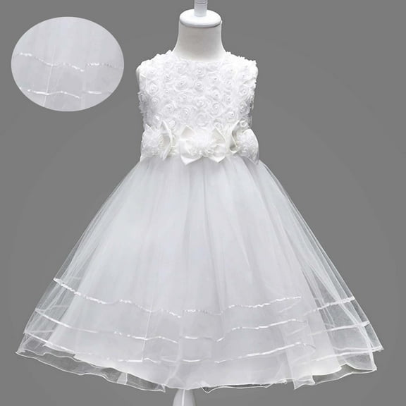 Kids White Girls Dress Ruffle Formal Dress for Girls Birthday Girl Dress Dress Up Clothes for Girls 4T