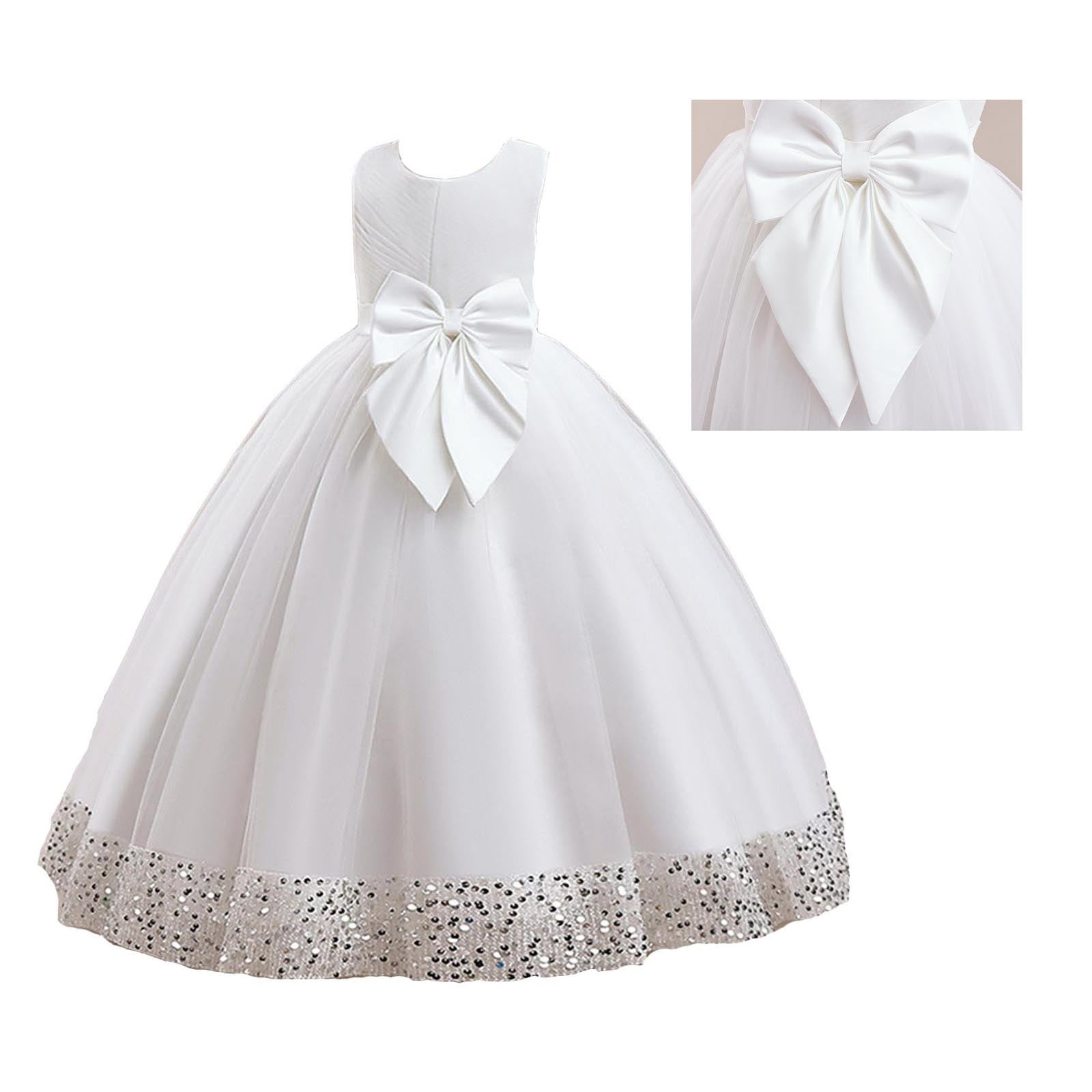 Kids White Girls Dress Ruffle Sleeveless Kids Formal Dresses for Girls — free download