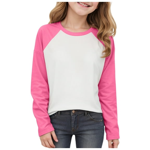 Kids White T Shirt Cute Tops For Girls 10-12 Girl's Color Block Cotton Long Sleeve T Shirts Crewneck Loose Fit Tunic Tops Fall Casual Blouses