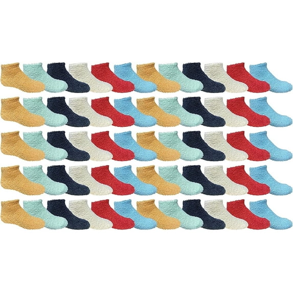 Kids Wholesale Bulk Warm Colorful Fuzzy Cozy Socks (60 Pack Assorted, 4-6)