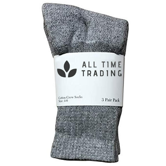 Kids Wholesale Cotton Crew Socks - Gray Crew Socks For Kids - 4-6 - 72 Pack