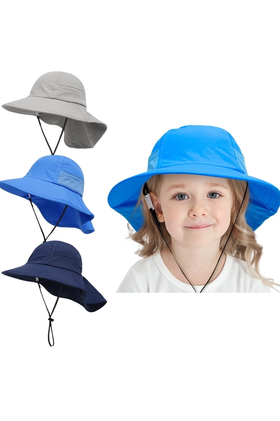 Kids Wide Brim Breathable Sun Visor Hat with Adjustable Straps UPF 50+ Protection/Grey