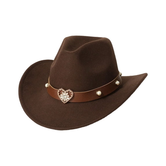 Kids Wide Brim Cowboy Style Hat Western Retro Hat Heart Party Show Hat 3-10 Years