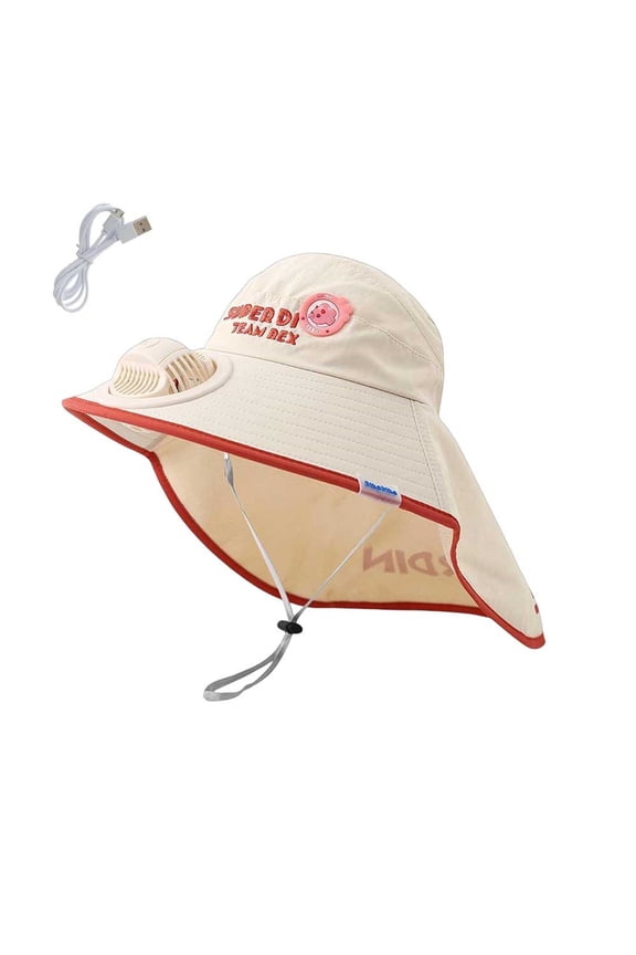 Kids Wide Brim Sun Hat with Neck Flap Solar Fan Cute Bucket HatsToddler Girls Boys Summer Outdoor Beach Park School Cap Beige 3-10 Years