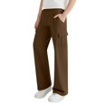thumbnail image 1 of Kids Wide Leg Cargo Pants Boys Girls Elastic Waisted Cargo Sweatpants with Multi Pockets Solid Color 5-15 Years (12 Years, Coffee), 1 of 7