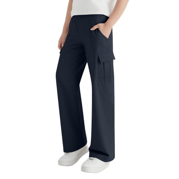 Kids Wide Leg Cargo Pants Boys Girls Elastic Waisted Cargo Sweatpants with Multi Pockets Solid Color 5-15 Years (14 Years, Navy)