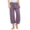 thumbnail image 1 of Kids Wide Leg Linen Capris Boys Girls Cozy Loose Lounge Capri Pants with Pockets Drawstring Fall Casual Bottoms 15 Years, Purple, 1 of 6