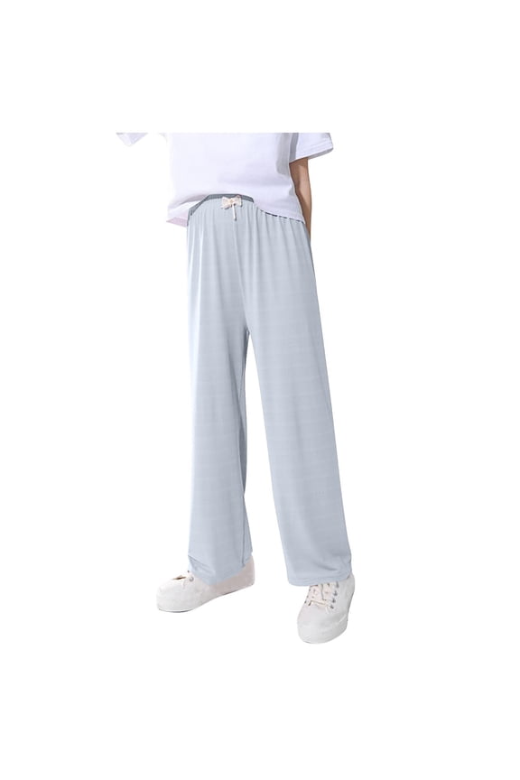 Kids Wide Leg Linen Pants Solid Color Elastic High Waist Drawstring Loose Comfy Lounge Pants for Boys Girls 3-15 Years