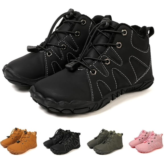 Kids Wide Toe Box Flexible Waterproof Shoes, Autumn Winter Warm Slip-On Little Kid shoes for Boys and Girls