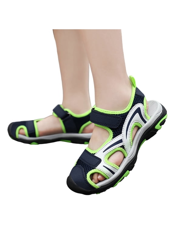 Kids Wide Toe Box Shoes Summer Breathable Girls Boys Mesh Sandals Non Slip Athletic Closed Toe Playing Casual Sneakers Green Size 1 Big Kid