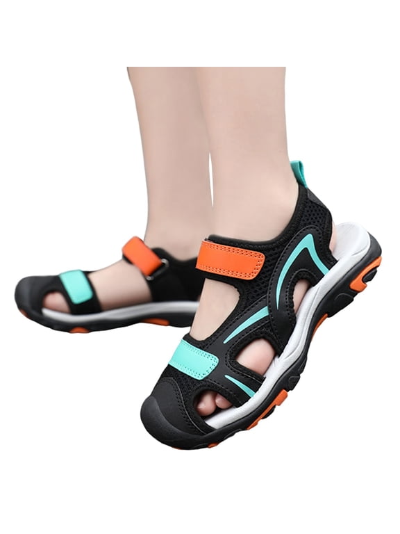 Kids Wide Toe Box Shoes Summer Breathable Girls Boys Mesh Sandals Non Slip Athletic Closed Toe Playing Casual Sneakers Orange Size 4 Big Kid