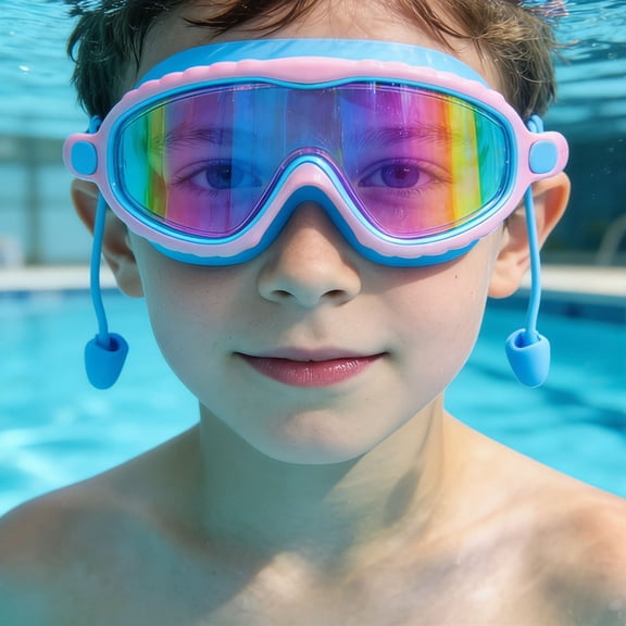 Kids Wide View Anti-Fog Waterproof Swimming Goggles with Silicone Seal & PC Frame, Adjustable Strap, UV Protection, Leak-Proof Swim Goggles for Boys Girls Blue