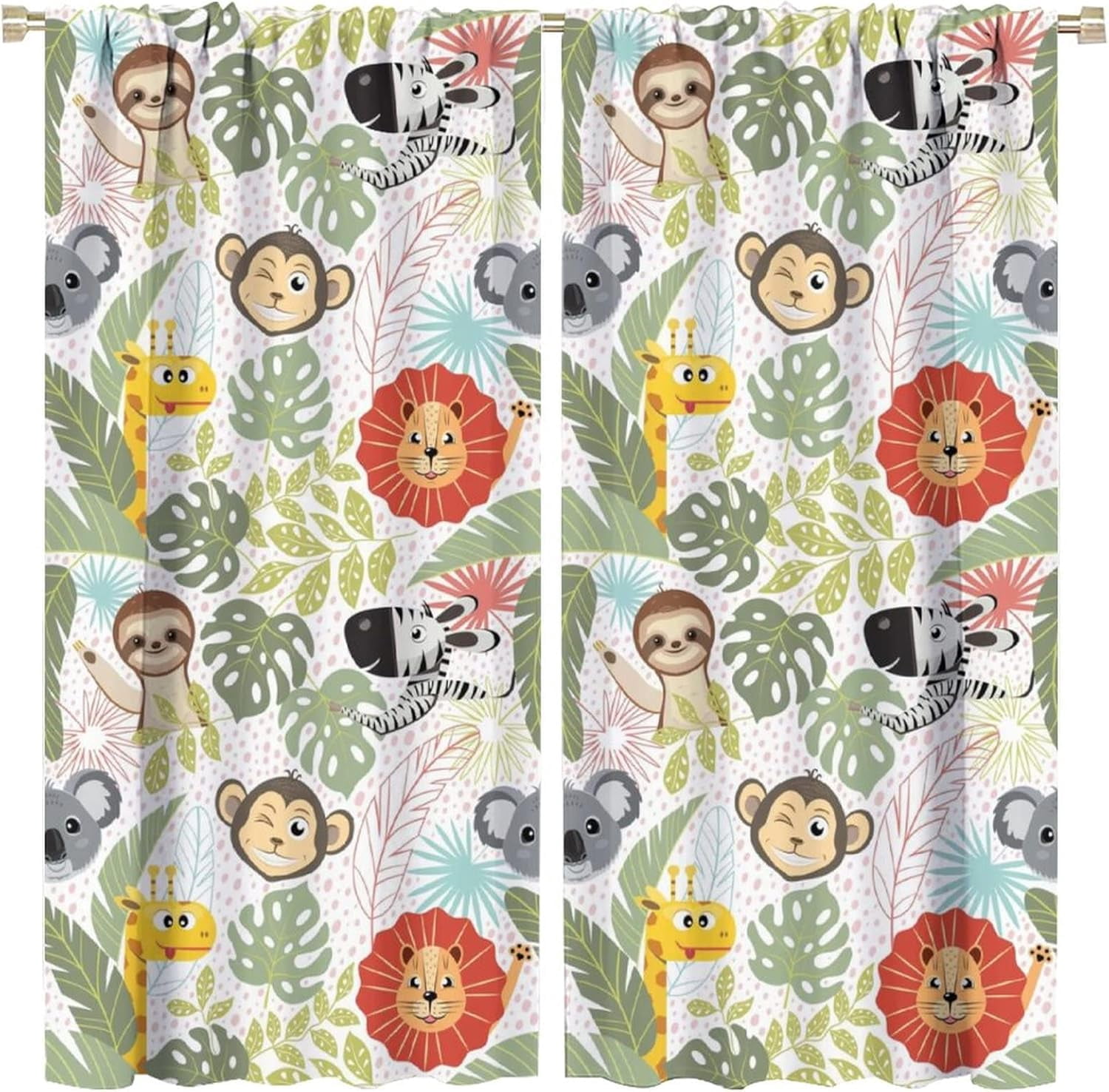 Kids Wildlife Curtains Colorful Cute Cartoon Funny Forest Animals Lion Giraffe Koala Art Print for Kids Bedroom Nursery Decor Rod Pocket Blackout Window Drapes 2 Panels 42x54in