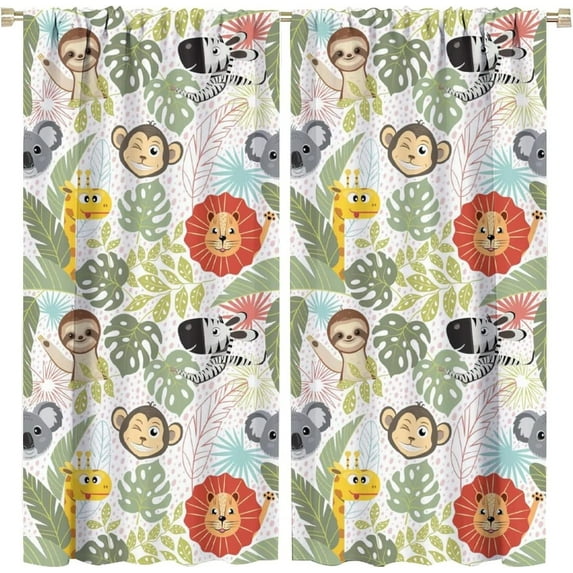 Kids Wildlife Curtains Colorful Cute Cartoon Funny Forest Animals Lion Giraffe Koala Art Print for Kids Bedroom Nursery Decor Rod Pocket Blackout Window Drapes 2 Panels 42x54in
