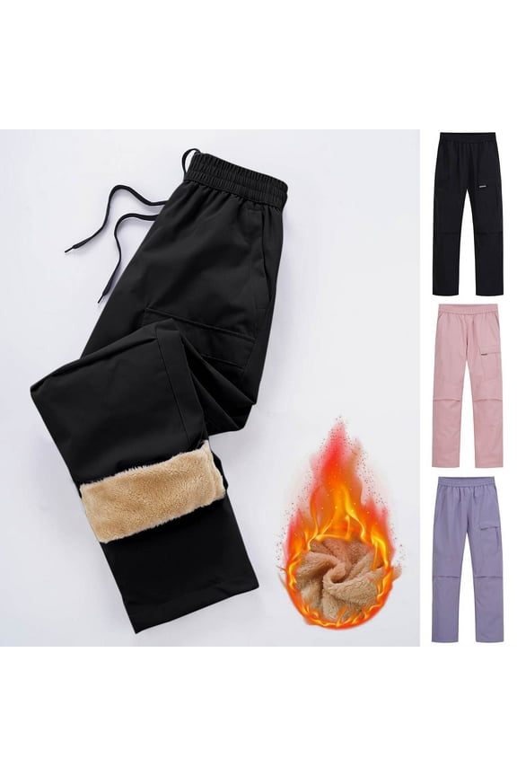 Kids Windbreaker Pants, Soft Fleece Lined Elastic Waist Drawstring Hiking Pants for Boys Girls Winter Travel Snow Trousers with Pockets