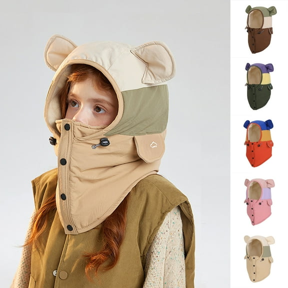 Kids Windproof Balaclava Hood with Face Cover, Stretchable Winter Hat for Children 4-10 Years, One Size Fits Most for Outdoor Sports & Snow Activities