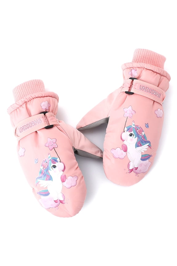 Kids Windproof Gloves Anti-slip Mittens Girls Cartoon Unicorn Print Warm Gloves