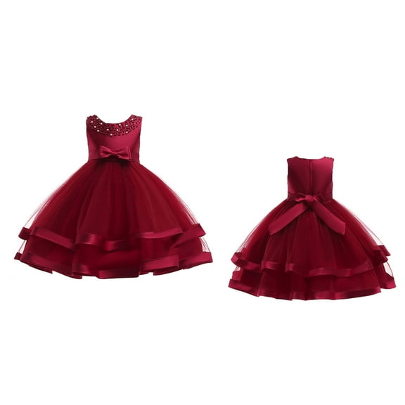 Kids Wine Dress for Girls Ruffle Tulle Dress Girls Birthday Dresses for Girls Dress Up Clothes for Girls 6-7 Years