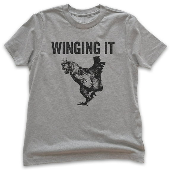 Kids Winging It Shirt, Youth Kids Boy Girl T-Shirt, Chicken Shirt, Chicken Wing Shirt, Dark Heather Gray, X-Large