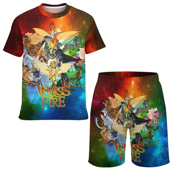 Kids Wings Dragon Fire T Shirt Shorts Set 2 Piece Graphic Short Sleeve Outfit Set for Boys Girls