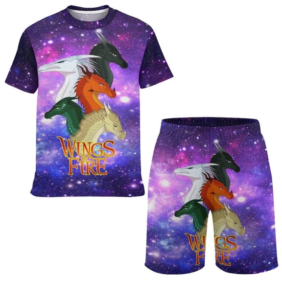 Kids Wings Dragon Fire T Shirt Shorts Set 2 Piece Graphic Short Sleeve Outfit Set for Boys Girls