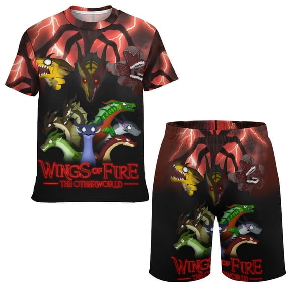 Kids Wings Dragon Fire T Shirt Shorts Set 2 Piece Graphic Short Sleeve Outfit Set for Boys Girls