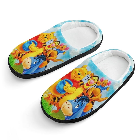 Kids Winnie The Pooh Slippers Anti-slip Fluffy Fuzzy House Slippers Warm Soft Plush Winter Fluffy House Shoes for Boys Girls