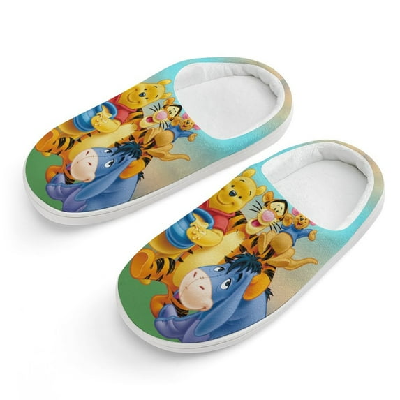 Kids Winnie The Pooh Slippers Anti-slip Fluffy Fuzzy House Slippers Warm Soft Plush Winter Fluffy House Shoes for Boys Girls