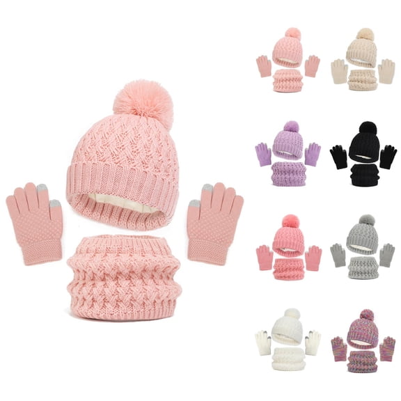Kids Winter Accessories Set Hat Gloves Scarf with Neck Warmer Mittens for Girls Toddlers Winter Essentials