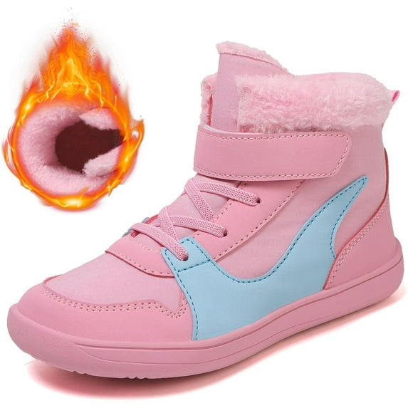 Kids Winter Barefoot Shoes Girls Boys Wide Toe Box Fur Lined Warm Anti-Slip Minimalist Outdoor Ankle Walking Hiking Snow Boots