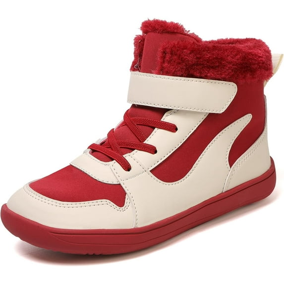 Kids Winter Barefoot Shoes Girls Boys Wide Toe Box Fur Lined Warm Anti-Slip Minimalist Outdoor Ankle Walking Hiking Snow Boots