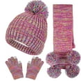 thumbnail image 1 of Kids Winter Beanie Hat Gloves Scarf Set Girls Boys Knit Hat Long Scarf Snow Gloves Set Outdoor Toddler Warm Fleece Lined Scarves Knit Pom Beanie Hat Gloves for Cold Weather 1-11 Years, 1 of 5
