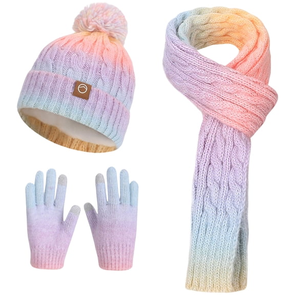 Kids Winter Beanie Hat Scarf Gloves Set Kids Beanie Hat and Gloves Set for Boys Girls, Knit Hat Winter Gloves Warm Unisex Cold Weather Cap Stretchy Gloves