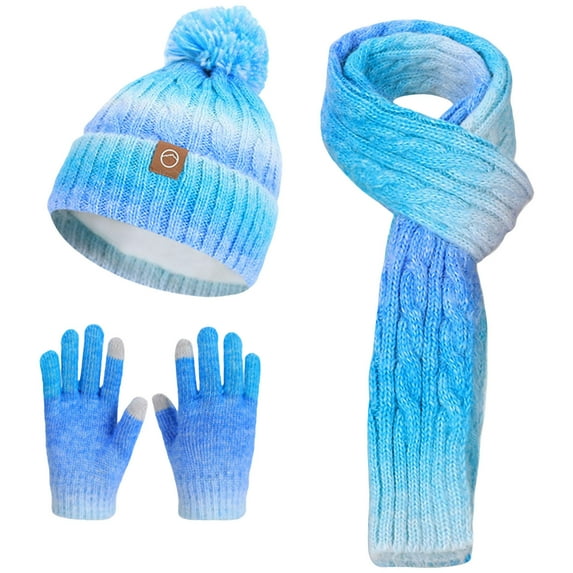 Kids Winter Beanie Hat Scarf Gloves Set Kids Winter Hat Gloves Scarf Set,Girls Toddler Children Hats Beanie with Pom Knit Neck Warmer Gaiter Mittens Fleece Lined Set