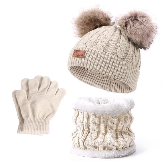 Kids Winter Beanie Hat Scarf Gloves Set Knit Warm Toddler Winter Cap Gloves Neck Warmer for Boys Girls 1-8 Year