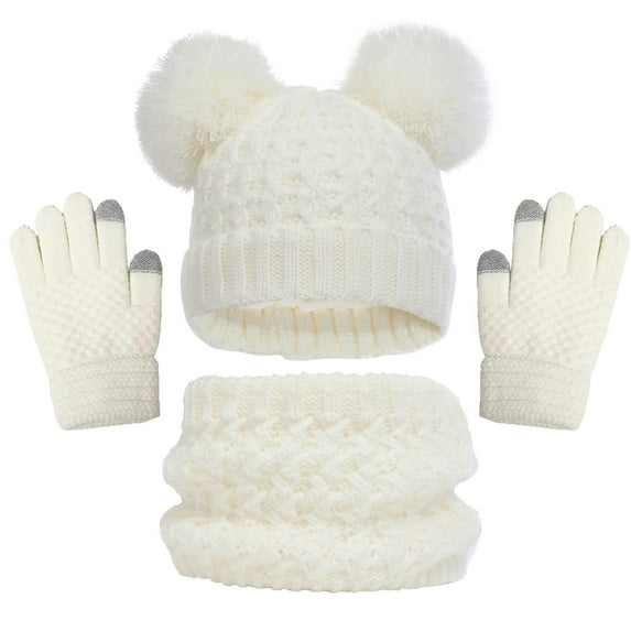 Kids Winter Beanie Hat Scarf Gloves Set Toddler Winter Warm Knit Cap Gloves Neck Warmer Sets for Boys Girls 1-11 Year