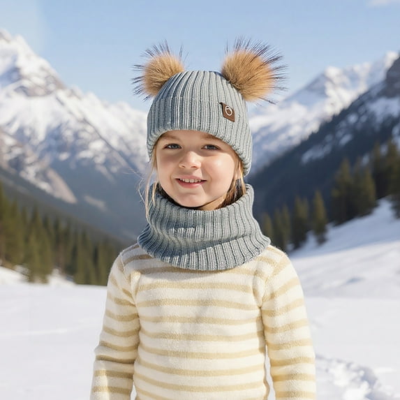 Kids Winter Beanie Hat Scarf Set Knit Warm Soft Slouchy Hat for Boys Girls 2-8 Years
