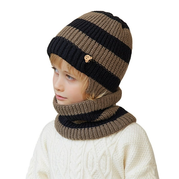 Kids Winter Beanie Hat Scarf Touchscreen Gloves Set for Boys Girls 4-15 Years Warm Skull Cap Lined Knitted Hat